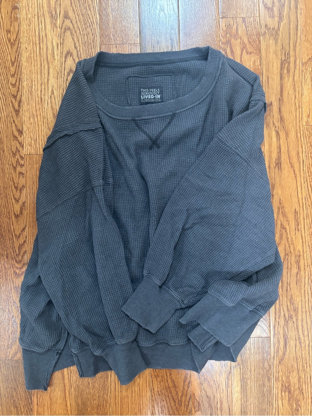 American Eagle Outfitters Charcoal Waffle-Knit Crewneck Sweater